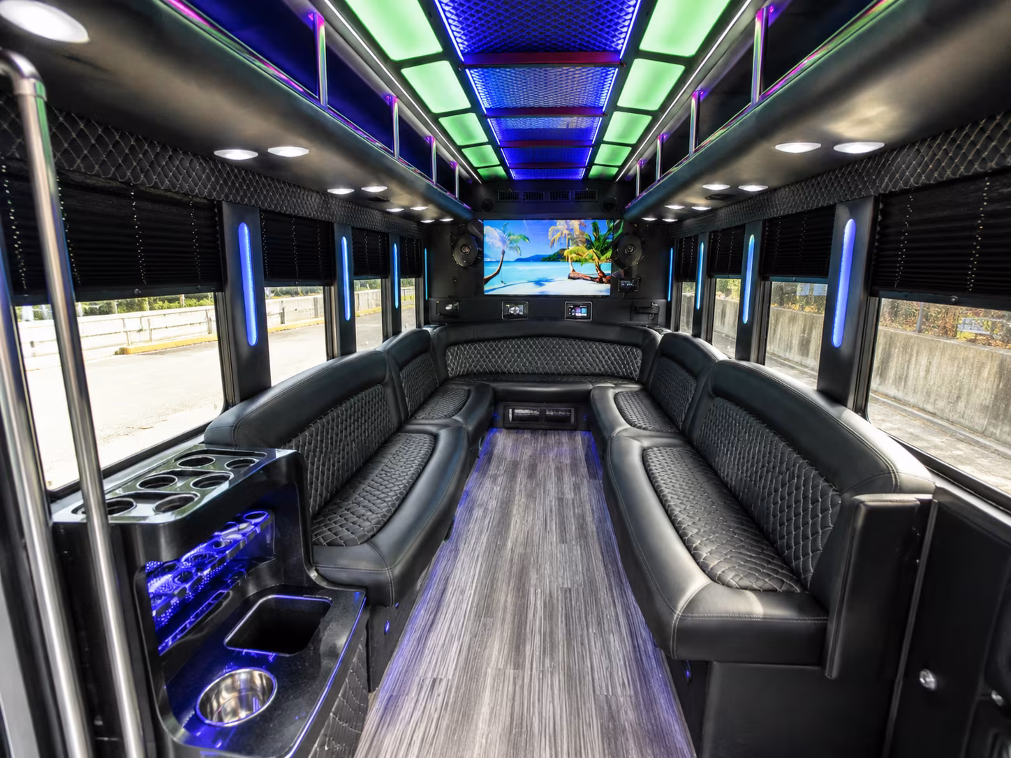 lewisville 18 passenger party bus inside